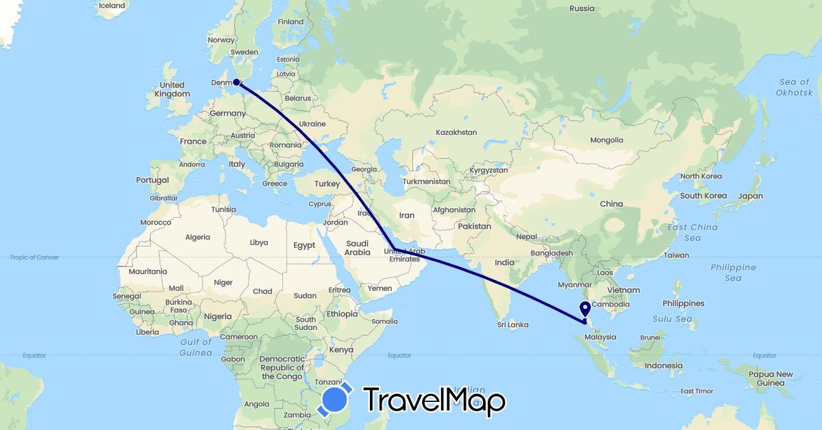 TravelMap itinerary: driving in Denmark, Qatar, Thailand (Asia, Europe)